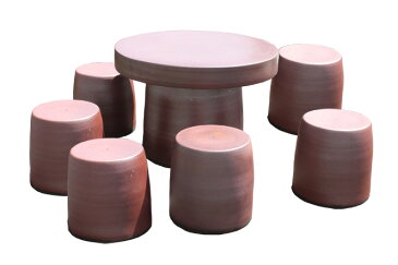 【期間限定! 10%OFF!!】信楽焼 ガーデンテーブル 40号 鉄赤テーブルセット7点 陶器 テーブル 彩り屋