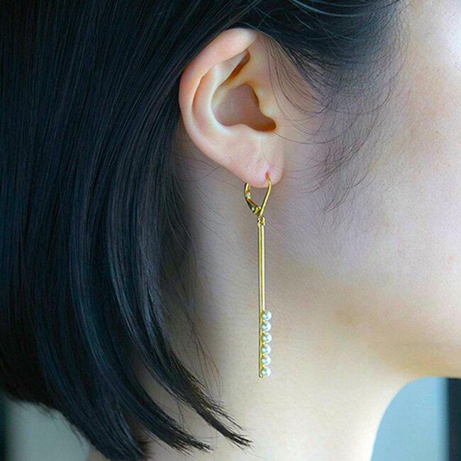 【Horn Please STYLE】 BRASS ピアス ボトムライン パール ゴールド ストレートライン ラインピアス ライン 縦 縦長ライン 縦ライン おしゃれ お洒落 トレンド 人気 かわいい シンプル マスクチャーム マスク チャーム 真鍮 ブラス