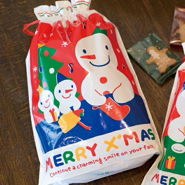 1～3枚 少量 少し 枚 スノーマンギフト 巾着バッグ リボン クリスマス ラッピング袋 クリスマスラッピングバッグ ポリ袋 ビニールバッグ ビニール袋 クリスマスラッピング 袋 ラッピングバッグ ギフト袋 ギフトバッグ プレゼント ギフト ラッピング 袋 おしゃれ かわいい