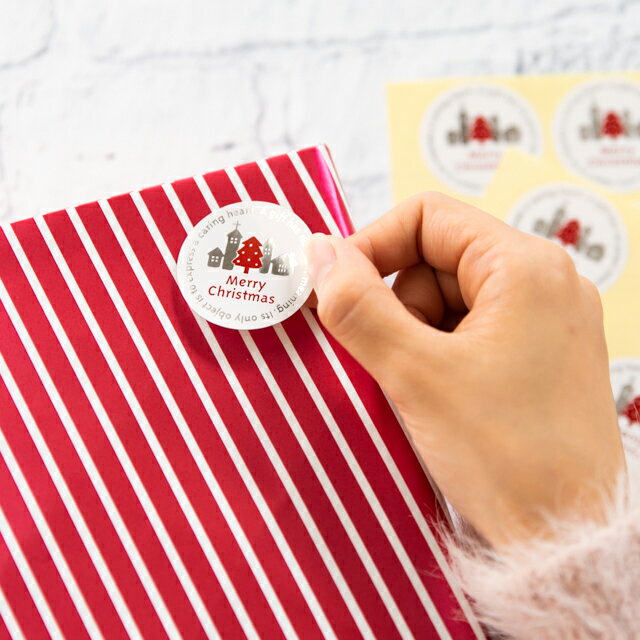 4枚 クリスマス シール スノータウン円形 ステッカー ラッピングシール ギフトシール ラッピング コラージュ クリスマスカード カード リボン タグ ラッピング用品 クリスマス雑貨 封 おしゃれ かわいい プレゼント ギフト