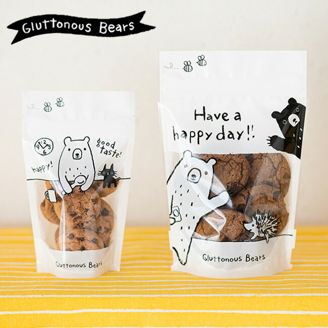 2枚 グラットンベア ジップ スタンドバッグ opp ジッパー ジッパー袋 ファンシーバッグ 透明袋 クリアバッグ ラッピング ギフト プチギフト プレゼント ...