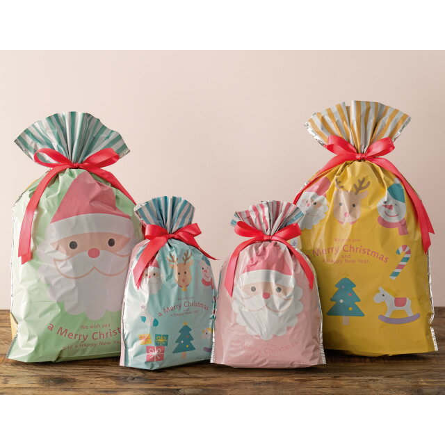 1枚 少量 少し 枚 チャーミング クリスマス リボン付 PPギフトバッグ リボン ギフトバッグ リボン 巾着 巾着バッグ ラッピング袋 ビニールバッグ バッグ...