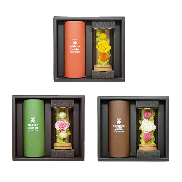 線香 贈答用 ギフト 送料無料 御供 お供え【丸叶むらた】香茶葉 flower GIFT 紅茶 抹茶 ほうじ茶 プリザーブドフラワー お花 お悔やみ 贈り物 セ...