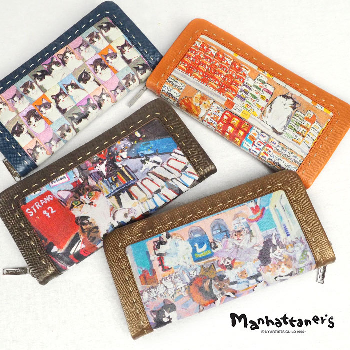 【1年保証】 マンハッタナーズ ラウンドファスナー 長財布 ピッグパース 猫 レディース manhattaner's 075-7310