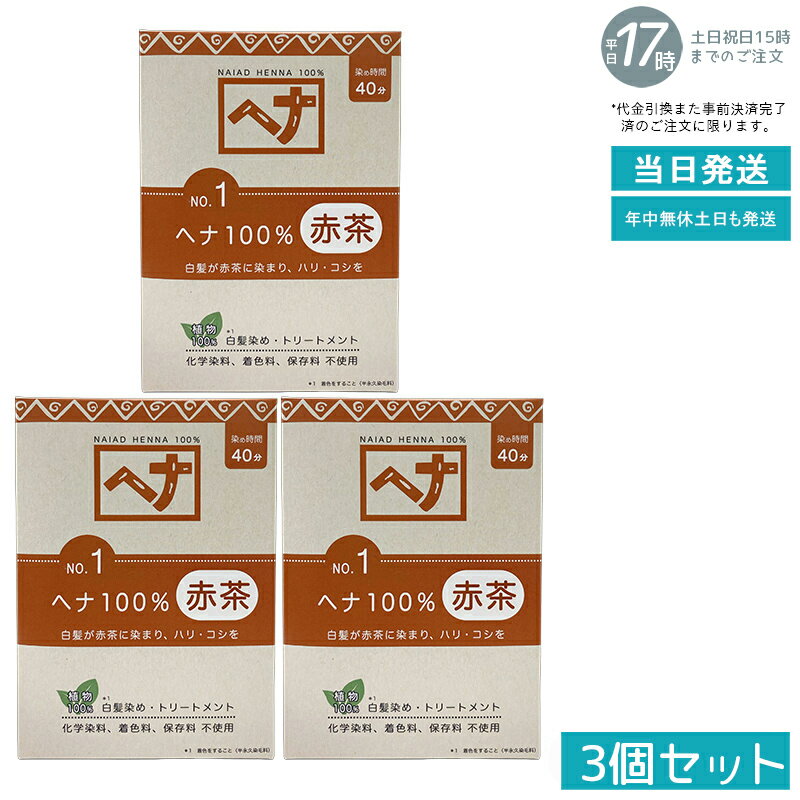 【3個セット 天然ヘナ100%】ナイアード ヘナ No.1 100g 赤茶系 白髪染め トリートメント効果 植物染料 ..