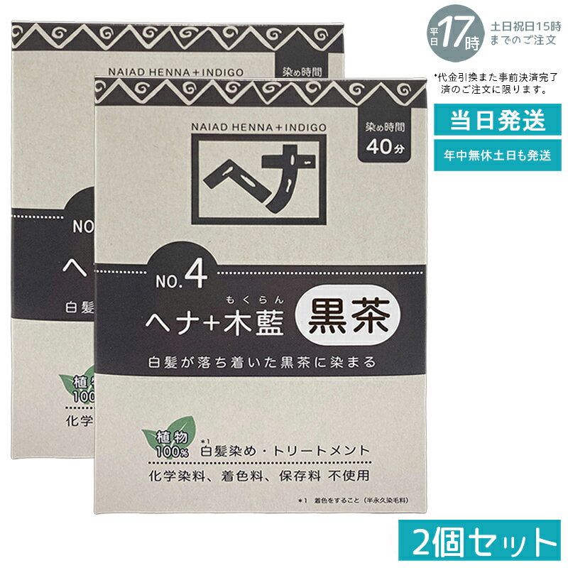 【2個セット 植物性100％/天然染料】ナイアード ヘナ＋木藍 No.4 黒茶系 100g 白髪染め 深みある黒茶色..