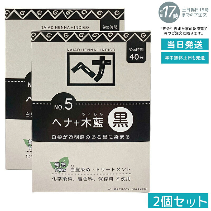 【2個セット 植物性100％/天然染料】ナイアード ヘナ＋木藍 No.4 黒茶系 100g 白髪染め 深みある黒茶色..