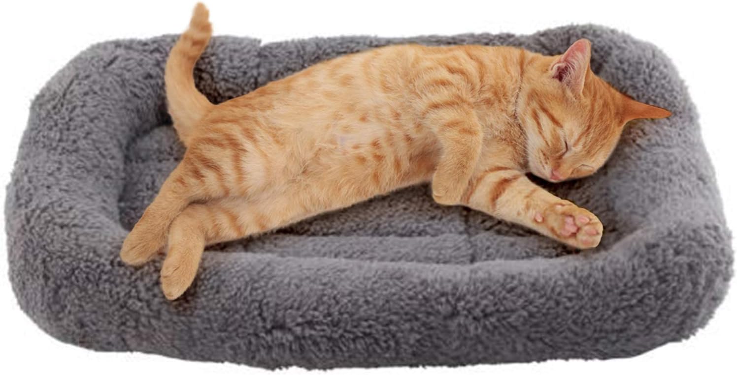 猫 犬 ベッド 四角形 ふわふわ ペットベッド ぐっすり眠る 滑り止め 洗える キャット 通年 猫用 小型犬用 ペット用品（グレー、S）
