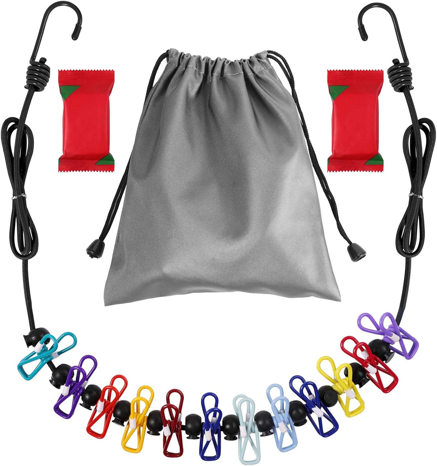 旅行用物干し竿 収納式物干し竿 収納式ポータブル物干し竿で旅行 (圧縮タオル2枚付き) 12本洗濯ばさみ 屋内外 アウトドア キャンプ使用可