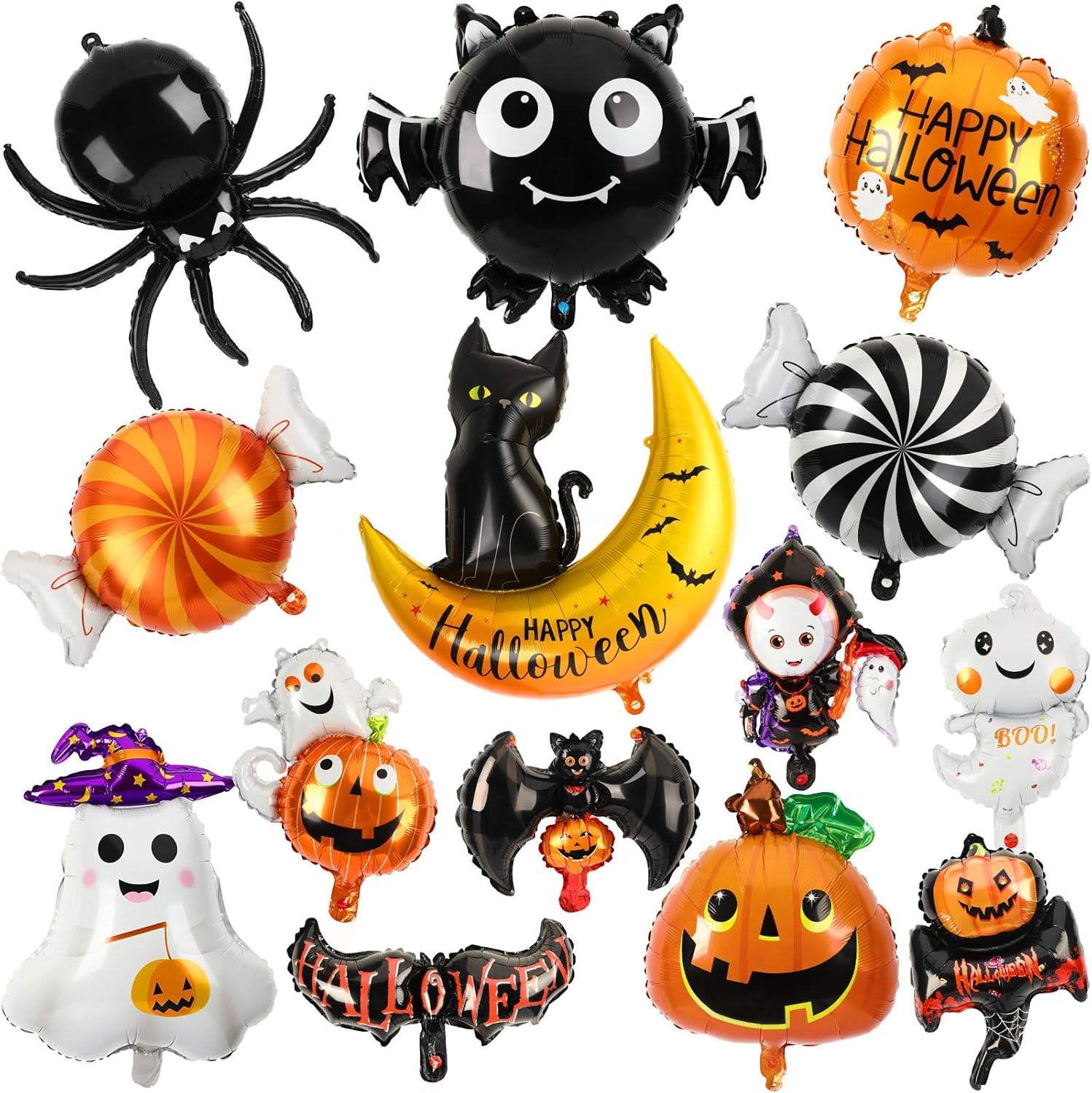 Rakuten - ハロウィン バルーン 14個 ハロウィン 風船 大きい お化け バルーン装飾 かぼちゃ 風船 クモ コウモリ 幽霊