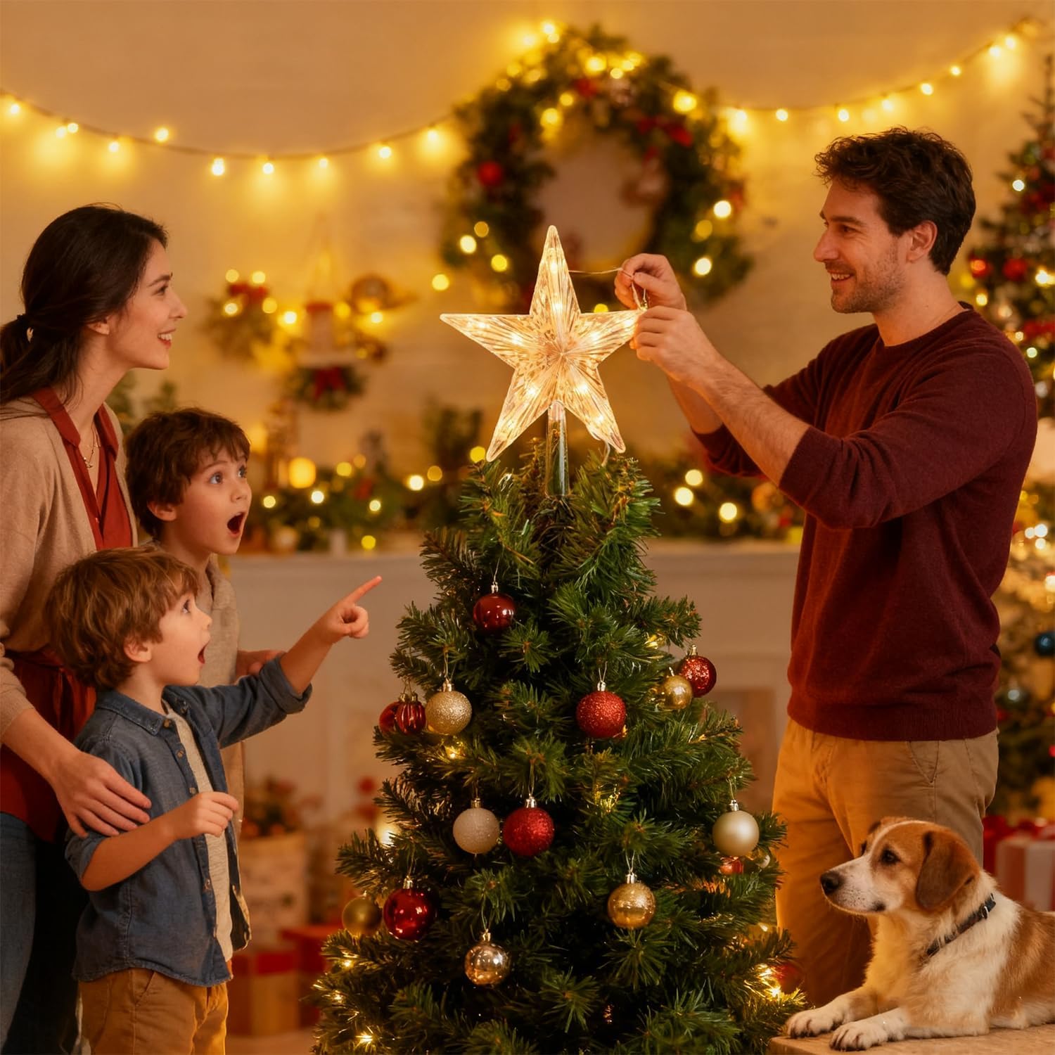 IROIRO 良品のツリートップ クリスマスツリートップ 電池式LED 暖かい光 15CM クリスマスツリー 星 五芒星 飾り クリスマス オーナメント ツリートップスター ク 雰囲気 照明 クリスマス 飾り ハロウィン バレンタインデー 記念日お祝い パーティー 誕生日 結婚式 室内 プレゼント｜アングル3