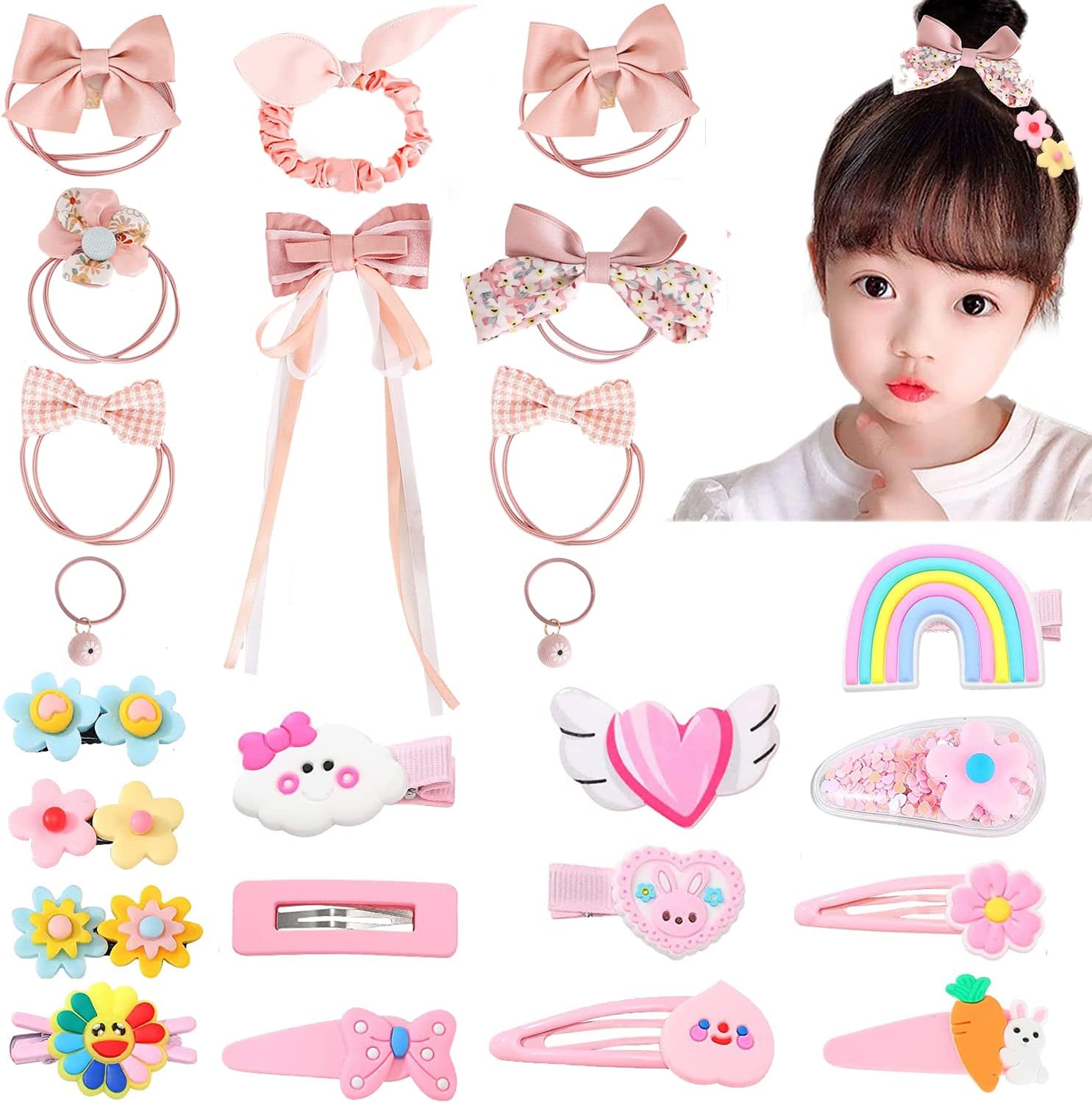 Rakuten - ヘアクリップ 子供 ヘアピン 女の子 24点豪華セット ヘアアクセサリー ヘアゴム 髪ゴム 髪留め 子供 おしゃれ キッズ 女の子 髪飾り カラフル かわいい 誕生日 プレゼント