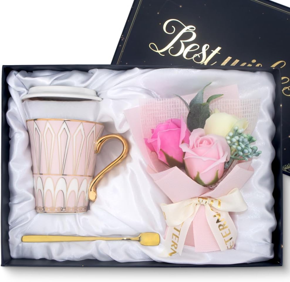 Rakuten - プレゼント 女性 誕生日プレゼント 母親 ソープフラワー 花束 コーヒーカップ 実用的 ギフト マグカップ 蓋付き お母さん プレゼント 人気 母の日 女性 退職祝い 結婚記念日 退職ギフト 結婚祝い 送別会 贈り物 クリスマス 母親 姉 妻 彼女 友達 上司 同僚 約300ml