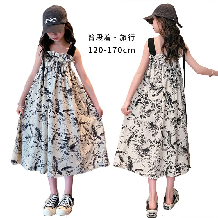 Rakuten - エスニック ワンピース キッズ ノーカラー 女の子 チューブトップ 袖なし ロングワンピース おしゃれ 旅行 ハワイ
