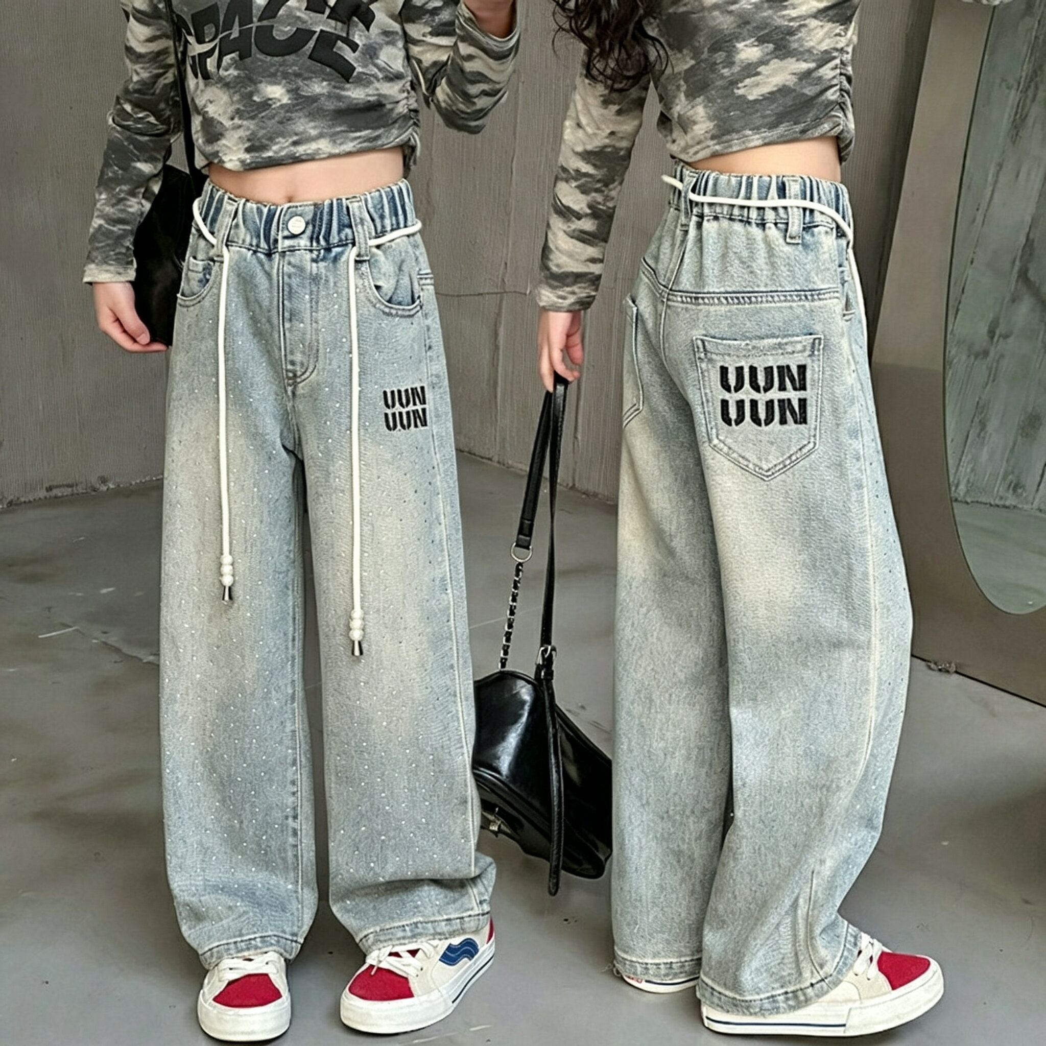 Rakuten - 子供服 キッズ ダンス衣装 ヒップホップ 女の子 デニムパンツ 薄いブルー Y2K 韓国 ジャズ ダンス発表会 韓国子供服 普段着 G-パン ステージ衣装 120-170cm オシャレ ガールズ