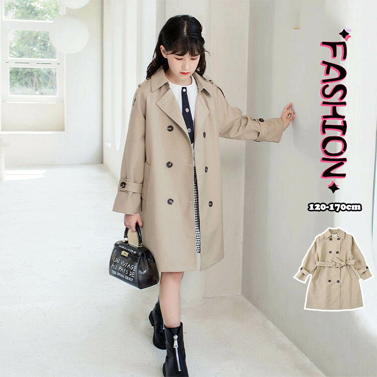 Rakuten - キッズ トレンチコート 女の子 子供服 スプリングコート レディース 大きいサイズ アウター 長袖 カジュアル 子供コート 学院風 ジャケット 子供用 ガールズ 春秋 旅行 通学 上着