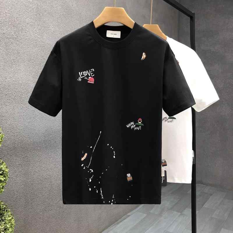 Rakuten - Tシャツ 半袖 高級感 刺繍 トップス メンズ ファッション 夏 ラウンドネック 快適 リラックス おしゃれ レジャー アウトドア カジュアル