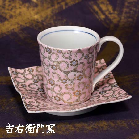 九谷焼 コーヒーカップ＆ソーサー 桃唐草 珈琲碗皿 1客