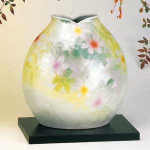 九谷焼 木台付7号花瓶 ラスター花 花器 華器 飾花瓶 陶器 フラワーベース