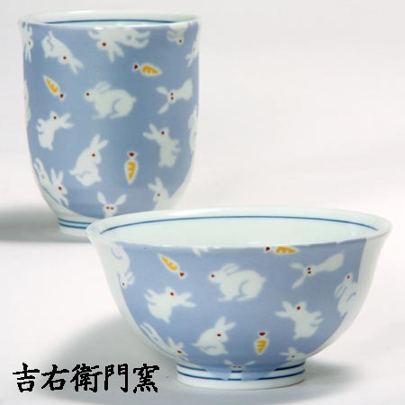 九谷焼 湯呑 九谷焼 茶碗 一客睦 きらきら うさぎ ブルー 和食器 睦揃 湯呑 湯のみ ゆのみ 湯飲み 湯呑み 茶碗 飯碗 人気 ギフト 子供用 セット 贈り物 結婚祝い 内祝い お祝い