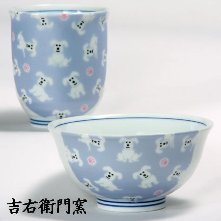 九谷焼 湯呑 九谷焼 茶碗 一客睦 きらきら いぬ ブルー 和食器 睦揃 湯呑 湯のみ ゆのみ 湯飲み 湯呑み 茶碗 飯碗 人気 ギフト 子供用 セット 贈り物 結婚祝い 内祝い お祝い