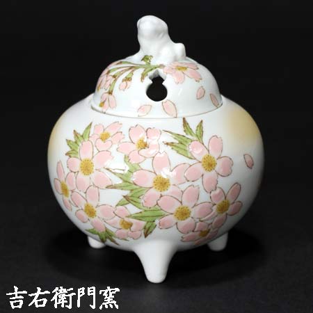 九谷焼 香炉 色彩花 3号香炉 香器 仏具 陶器 桜 さくら サクラ