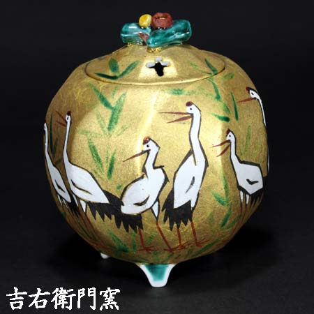 九谷焼 香炉 金箔鶴 3.8号香炉 香器 仏具 陶器 日展作家 北村隆作