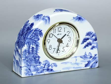 九谷焼 置き時計 S 染付山水 時計 置時計 おしゃれ クロック clock