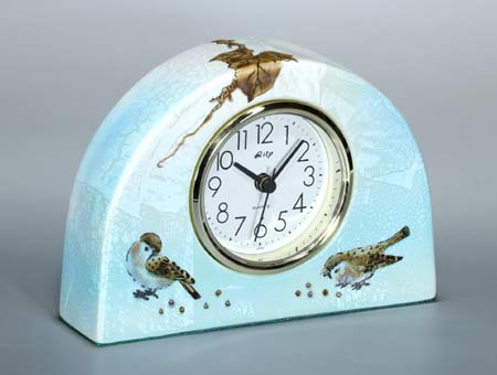 九谷焼 置き時計 S 色銀彩小鳥 時計 置時計 おしゃれ クロック clock [2]