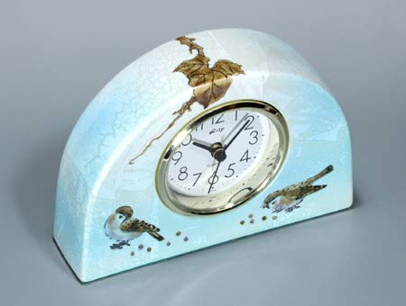 九谷焼 置き時計 S 色銀彩小鳥 時計 置時計 おしゃれ クロック clock [3]