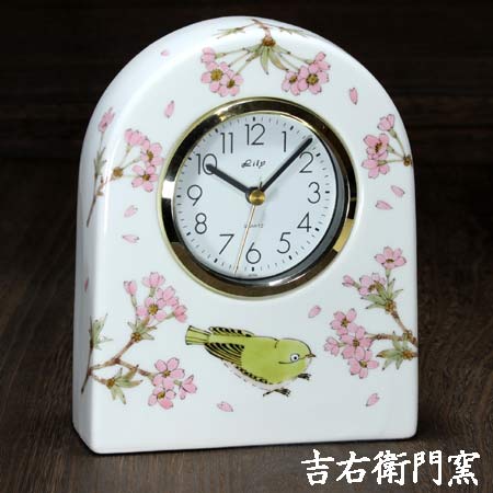 九谷焼 置き時計 LL 花桜に鳥 時計 置時計 おしゃれ クロック clock 九谷焼 置き時計 LL 花桜に鳥 時計 置時計 おしゃれ クロック clock