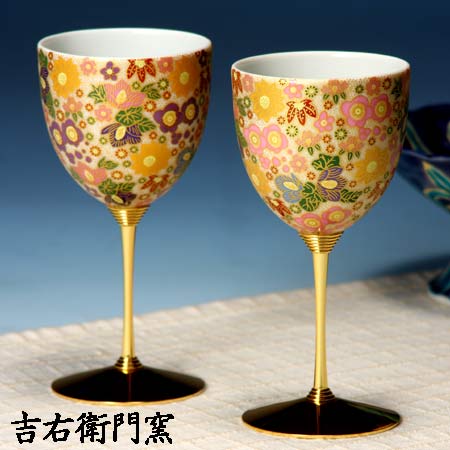 ペアグラス 九谷焼 ペアワインカップ 極上花詰パープル・ピンク 九谷焼 ワイングラス