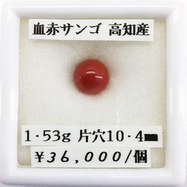 サンゴ 血赤 血赤サンゴ 丸玉 片穴 玉 10.4mm 片穴開 1.53g 天然 高知県 高知県産 国産 国内