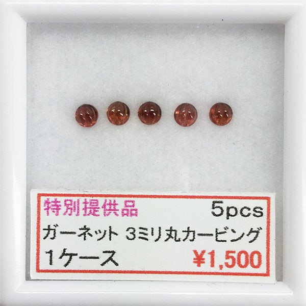 ■宝石名 ガーネット■カット 丸 カービング■サイズ 3mm■内容 5ピースセット アクリルケース付き■コメント　ジュエリー加工いたします　お気に入りの石をジュエリーにしませんか？　お見積りをお取りしますので　お気軽にお問い合わせください