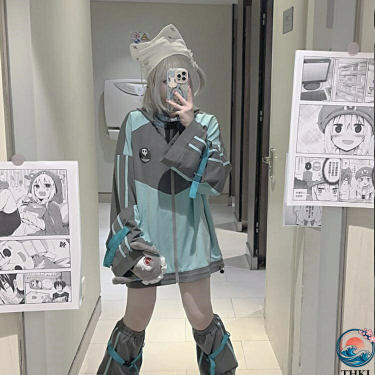IROIROlabの【全品5%ポイント】サブカル系 秋 地雷系 機能服 Y2K レッグウォーマー パーカー ジップアップ 長袖 2点セット メンズ 薄手 春 レディース 夏 地雷系 コート アウター トップス サブカル地雷 ジャケット ゆったり オーバーサイズ 男女兼用｜アングル2