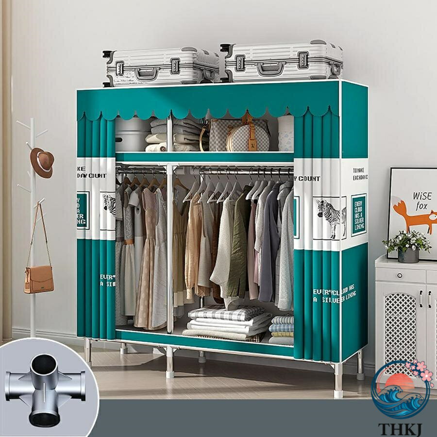 【全品2点で5%OFF】ワードローブ カバー付き 大容量 クローゼット カーテン式 衣類収納ラック洋服掛け簡単組立式 耐久性 衣類 靴 帽子小物 収納棚 省スペース 防水 防塵 防汚