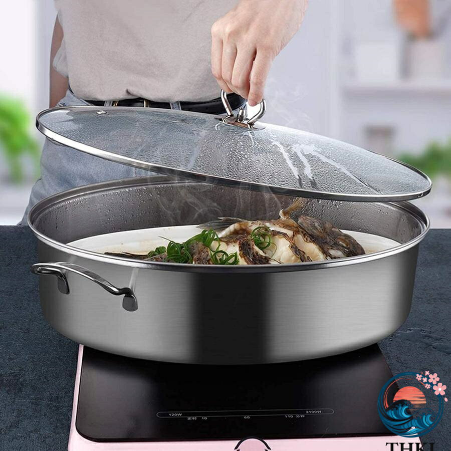 【全品5%ポイント】304ステンレス鋼の魚蒸し器、楕円形の蒸し魚鍋多目的楕円形の焙...