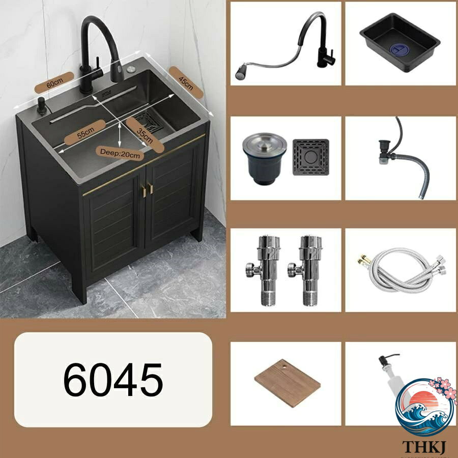 IROIROlabの【全品5%ポイント】屋外シンク 黒流し台 ガーデンシンク ステンレスキッチンシンクキャビネット付き 業務用シングルボウル流し台 システムキッチン シンクキャビネット 簡易｜アングル2
