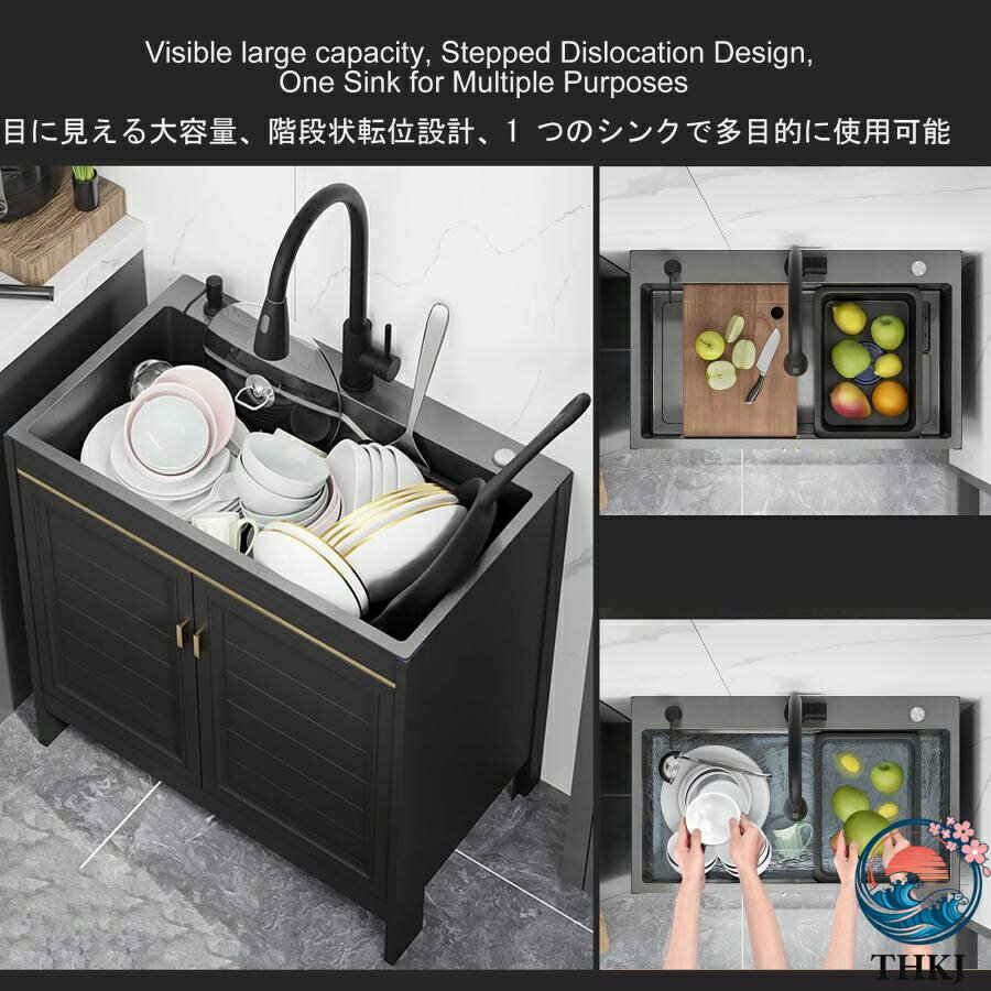 IROIROlabの【全品5%ポイント】屋外シンク 黒流し台 ガーデンシンク ステンレスキッチンシンクキャビネット付き 業務用シングルボウル流し台 システムキッチン シンクキャビネット 簡易｜アングル3