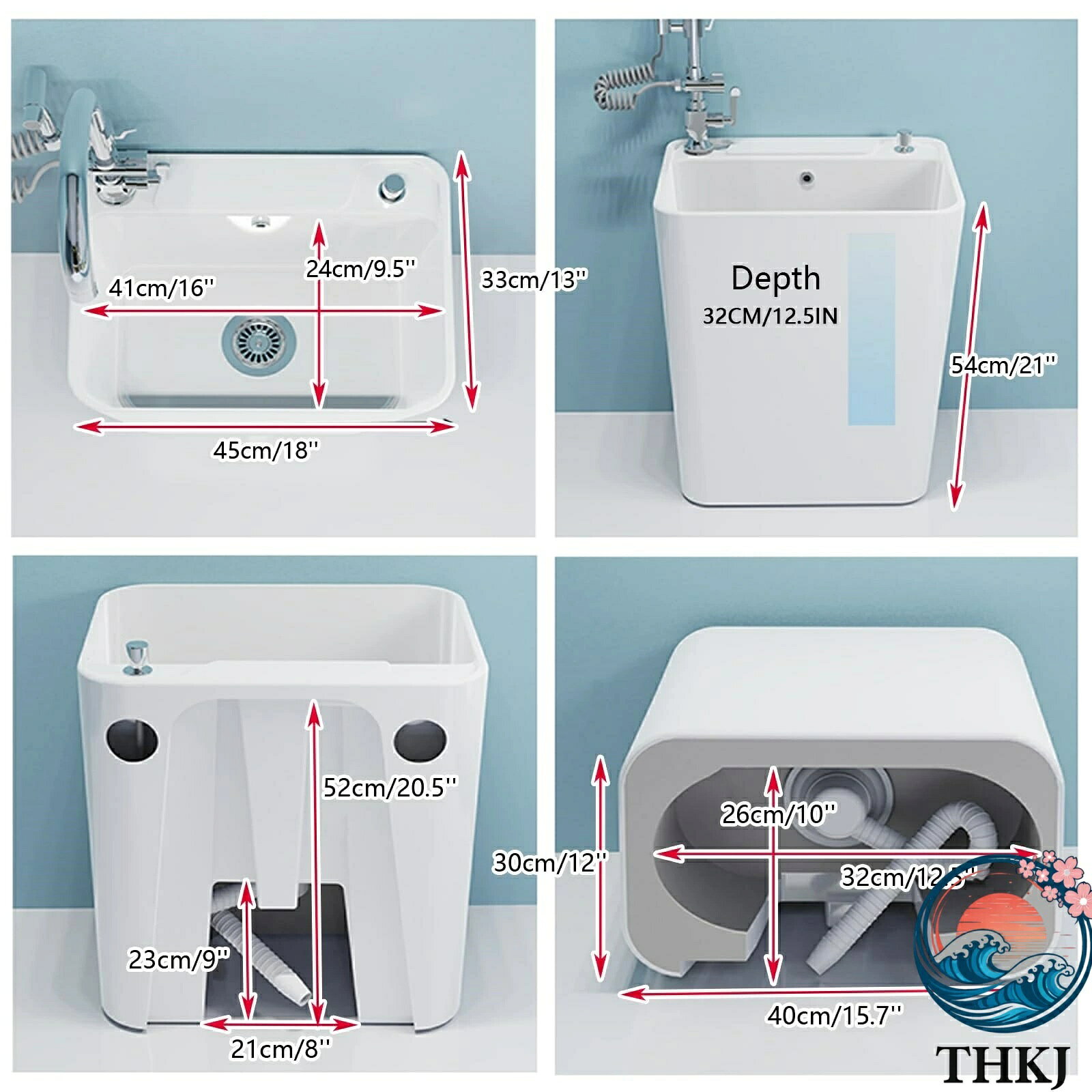 IROIROlabの【全品5%ポイント】ガーデンシンク セラミックモッププール 屋内外兼用ランドリーシンク セラミックシンク ユーティリティタブ 多機能貯水タンク モップバケツ洗浄ステーション ガレージ 作業場 洗面所 バスルーム用｜アングル2