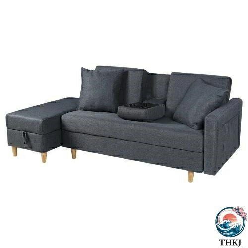 【全品2点で5%OFF】ソファ ソファーベッド カウチソファ 3 人掛け オットマン付き 多機能ソファ 左右側とも取り付けるアームレスト たくさん収納 レイアウト自由 クッション 2 個