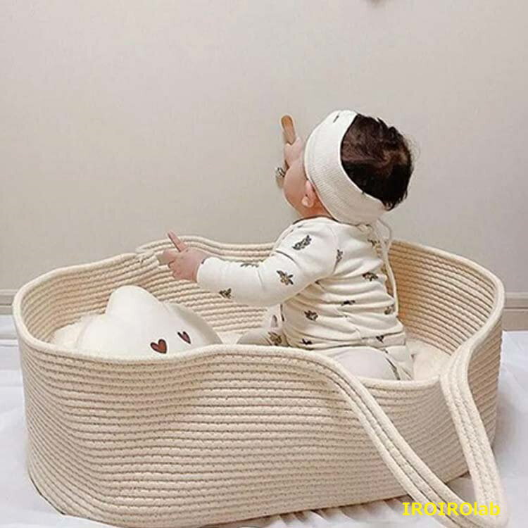 クーファン ベビーバスケット かご 籠 バスケット ベビー クーハン ロープ編み ベビーベッド 寝返り防止 添い寝 お昼寝 ベビーキャリー 赤ちゃん 2