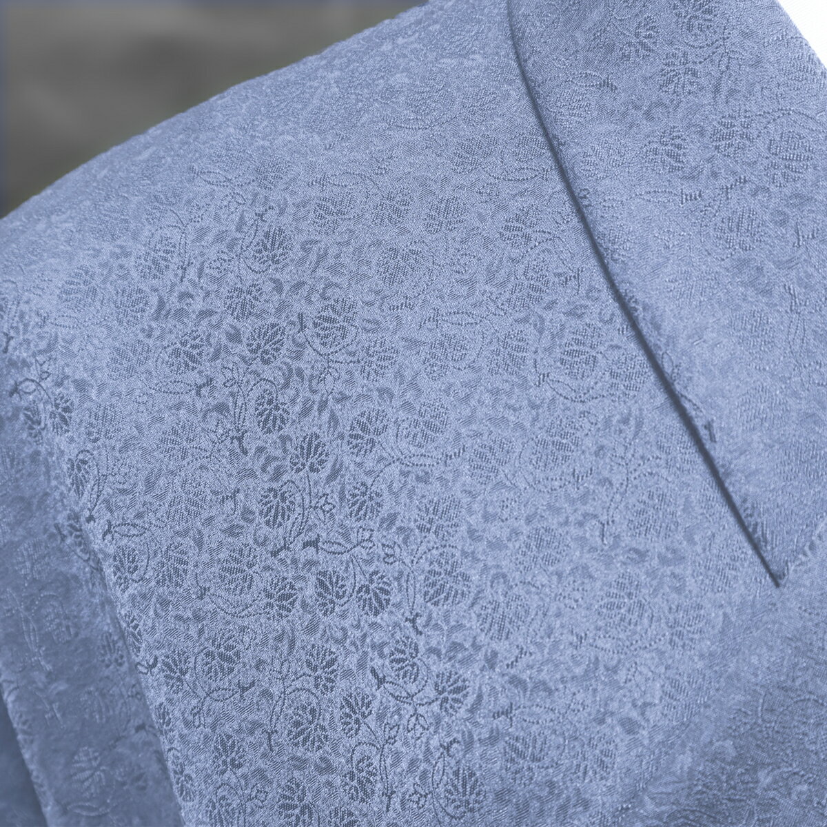 色無地　紋意匠　双葉葵文　藍ねずみ【反物1反・胴裏1枚・共色八掛1枚セット】着物 色無地 正絹 反物 袷 単衣 地紋 茶道 茶席 学校行事 七五三 礼装用 入学式 卒業式 結婚