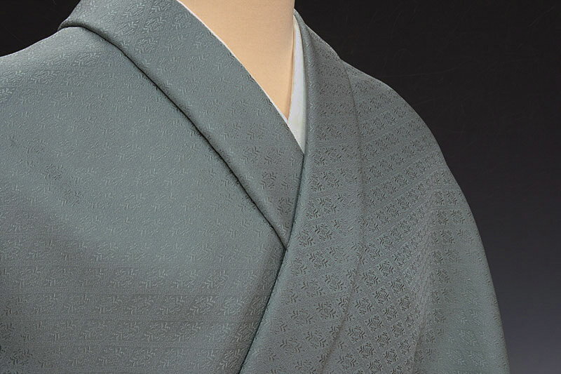 色無地　紋意匠　瑞雲海松菱文　錆浅葱【反物1反・胴裏1枚・共色八掛1枚のセット】
