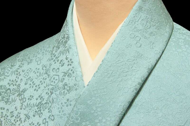 色無地 紋意匠 宝尽くし文 青磁色【反物1反・胴裏1枚・共色八掛1枚のセット】