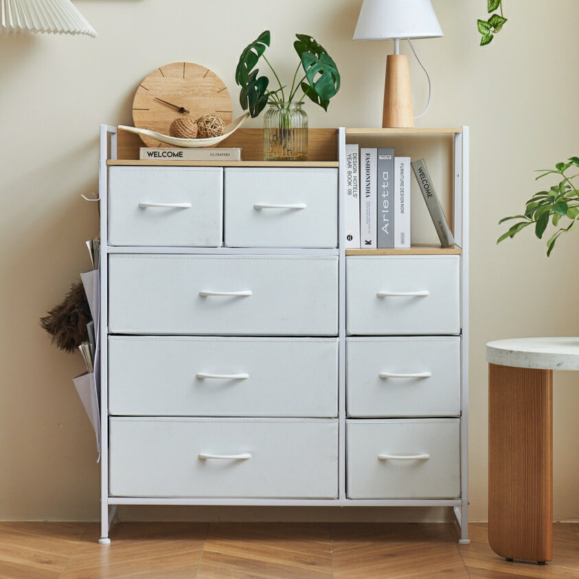 【おしゃれ＆大容量】ランドリーチェスト チェスト タンス 4段 木製 サイドポケット＆フック付 2段棚 マルチチェスト ハイチェスト 収納チェスト8杯大容量 頑...