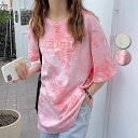 【オープン記念!5%OFFクーポン・11/1まで】夏 tシャツ レディース ロンティー カットソー 絞り染め ラウンドネック 英字柄 tシャツ おしゃれ