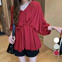 【オープン記念!5%OFFクーポン・11/1まで】トップス ブラウス きれいめ 40代 春夏 パフスリーブ レディース トップス 大きいサイズ 大人 Tシャツ オシャレ vネックブラウス シフォン ブラウス