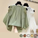 【オープン記念!5%OFFクーポン・11/1まで】きれいめ 上品 春夏 ブラウス 韓国風 花柄 レース 大きいサイズ 大人 お洒落 送料無料 シフォン トップス 五分袖