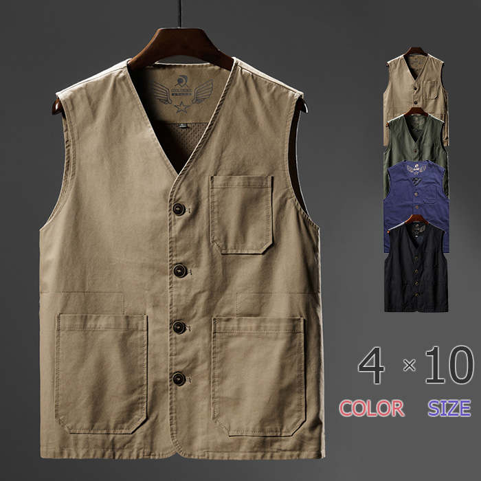 【3874円→実質3293円 P10+5%COUPON! 11/19 23:59迄】ベスト メンズ ジレ メンズベスト カジュアルベスト 紳士 男性 上着 綿 コットン 前開き ポケット 通気 軽量 薄手 カジュアル 作業用 作業服 作業着 農業 仕事 日用 大工 キャンプ アウトドア 通勤 登山 多機能ベスト